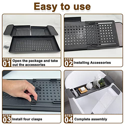 Expandable Drain Bath Shelf Caddy Tray, Multifunctional Plastic Bathtub Tray Bathroom Organizer Simple Stylish Bathtub Storage Rack for Candle Towel, Book, Wine, Phone, Shower - color: White - 1pcs