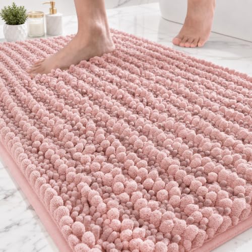 ILANGO Bathroom Rugs Pink 32x20,Extra Soft Absorbent Chenille Bath Rugs,Thick Non-Slip Shaggy Bath Mat,Machine Washable Quick Dry Shaggy Bath Mats for Bathroom Floor, Tub, Shower Accessories - color: Pink, size: 20"×32" Bathroom Rug