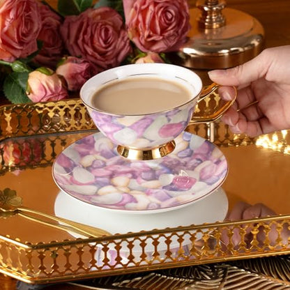 KAMMAK Tea Cups and Saucers Set of 2, Porcelain Coffee Cups, JBE024 | Stackable Espresso Mugs, Ceramic Demitasse for Coffee, Cappuccino, Latte, Americano, Tea - size: 8CZJBE024