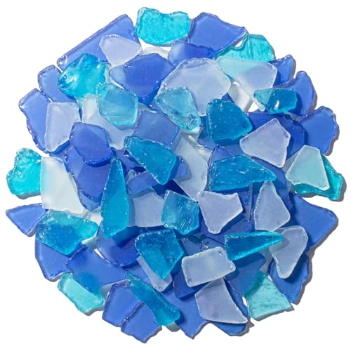 Keedolla 15 Oz Sea Glass Decor Tumbled Frosted Seaglass Pieces for DIY Crafts, Beach Sea Glass Craft for Jewelry, Christmas Tree, Wind Chimes Making - Cobalt Blue, White, Blue - color: Caribbean & Cobalt Blue, White, size: 15 OZ / 0.93 LB
