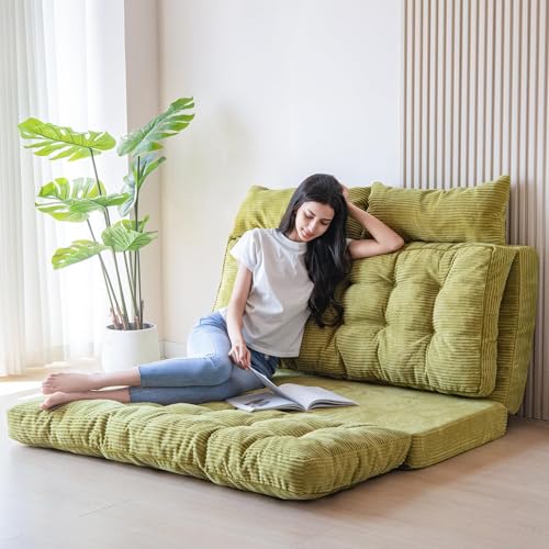 MAXYOYO Folding Sofa Bed, Convertible Chair Couch, Tufted Bean Bag Sofa | Extra Thick with Washable Cover, Chaise Lounge, Floor Bean Bag Couch Bed for Bedroom Living Room, Green, 54"x91" - color: Green, size: Tufted Full