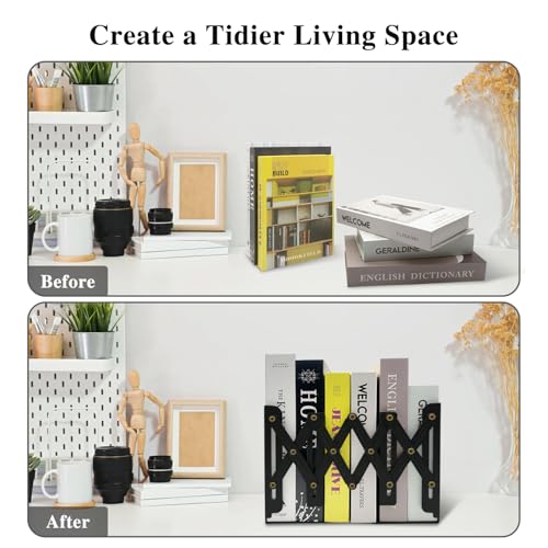 Ysenchan Heavy-Duty Adjustable Metal Bookends - Non-Slip Bookshelf Organizer for Desks, Decorative Book Holder for Magazines & Heavy Books