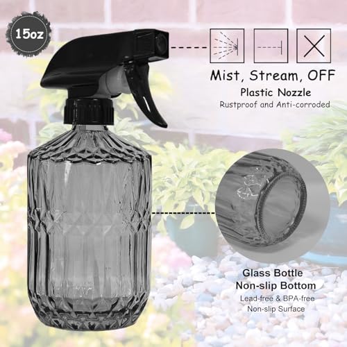 YYTSGG Glass Plant Mister Bottle, 15oz, Gray | Refillable Water Spray Bottle with Adjustable Mist Nozzle for Indoor Flowers, Outdoor Gardening, Cleaning, Hair and Pets Care - color: Gray