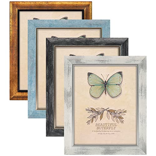 XUANLUO 8x10 Picture Frames Set of 4 Rustic Retro Photo Frame with HD Plastic Cover for Wall Mount and Tabletop Display Family Friends Wedding Gift - color: Mix Color-4pcs, size: 8 x 10 inch