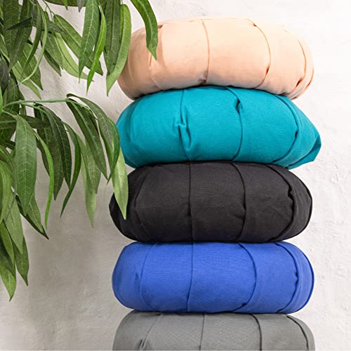 Myga Zafu Yoga Meditation Cushion with Washable Cover - Floor Cushion Pillow with Natural Buckwheat Filling - Soft Round Cotton Design for Meditating or Pranayama Exercises - color: Turquoise