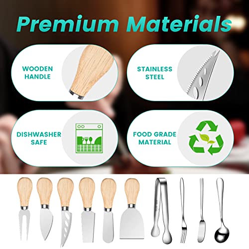 LifeMusican Charcuterie Board Accessories Wooden Cheese Spreader Knive Set, Wood Handle Butter knives For Cheese Kit, Mini Cheese Knife Slicer With Tongs, Spoons, Forks,Honey Dipper (23 Pack) - color: Wooden