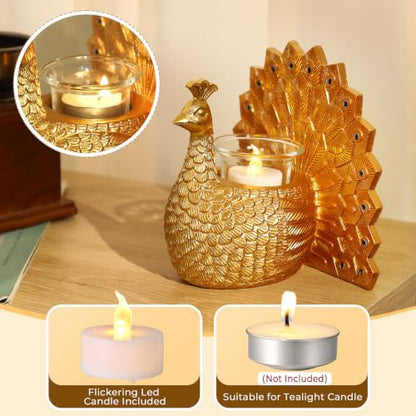 Peacock Tealight Candle Holder, Home Decor Gifts for Women Mom Grandma | with Flameless Candle, Decorative Votive Candle Holder for Table Decor, House Warming Gifts New Home, Christmas Birthday Gift