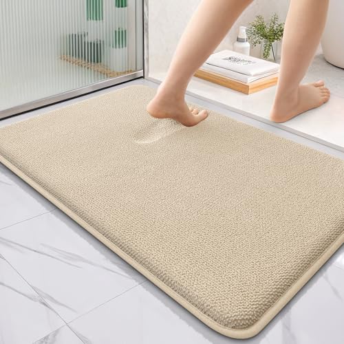 OLANLY Thick Memory Foam Bathroom Rugs 35x24, Absorbent Bath Mat, Beige | Soft Quick Dry Bath Rugs, Non-Slip, Machine Washable Carpet for Bathroom Floor, Tub and Shower, Home Decor Accessories - color: Beige, size: 35" X 24"