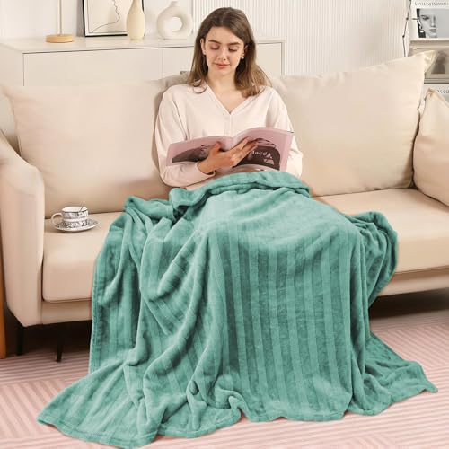 3-Pack Fleece Throw Blankets 50x60, 300GSM Ultra Soft Flannel, Siro-Spun Yarn Dual-Tone Textured Design, Lightweight Warm Couch Sofa Bed Blankets, No Shedding All Season (Light Green) - color: Siro Yarn Light Blue