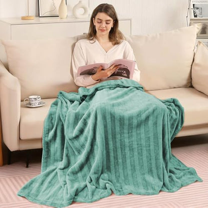 3-Pack Fleece Throw Blankets 50x60, 300GSM Ultra Soft Flannel, Siro-Spun Yarn Dual-Tone Textured Design, Lightweight Warm Couch Sofa Bed Blankets, No Shedding All Season (Light Green) - color: Siro Yarn Light Blue