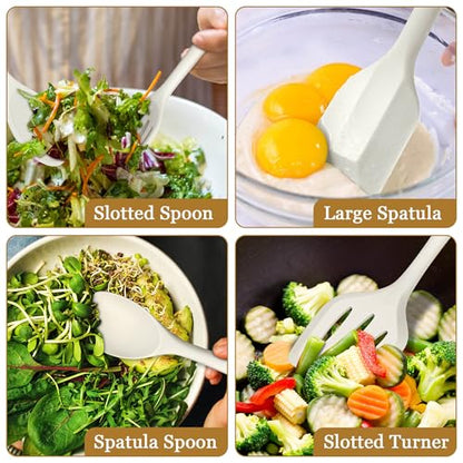 LIANYU 8Pcs Kitchen Cooking Utensils Set, Nonstick Silicone Utensil Sets | Heat Resistant Kitchen Gadgets Essentials for Nonstick Cookware, with Spatula, Spoon, Tuner, Ladle, Dishwasher Safe, White - color: White