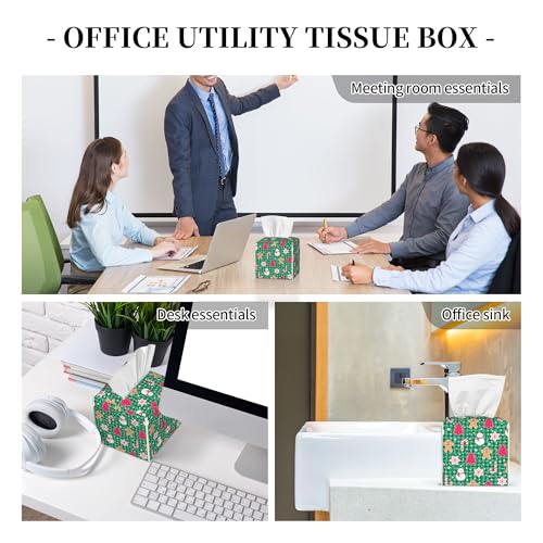 Christmas Gingerbread and Snowman Tissue Box Cover Square,Merry Christmas Snowflakes Candy Canes Tissue Box Holder Waterproof Leather Facial Paper Organizer for Car Bathroom Nightstand Vanity Desk - color: Color-24