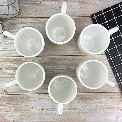 Schliersee 12 OZ White Ceramic Coffee Mugs Set of 6, Stylish Embossed Coffee Cups Set for Coffee, Tea, Milk, Cocoa, Cereal - color: White Coffee Mugs, size: 12 OZ