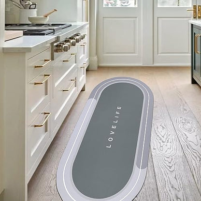 Rubber Bath mats Quick-Drying Non-Slip Bathroom mat Super Absorbent Bath mat Instant Dry Bath mat, Bathroom Rug in Front of The Kitchen Sink, Shower Room, Bathtub, Oval(Grey+23.6x47.2in) - color: Grey, size: 23.6x47.2in