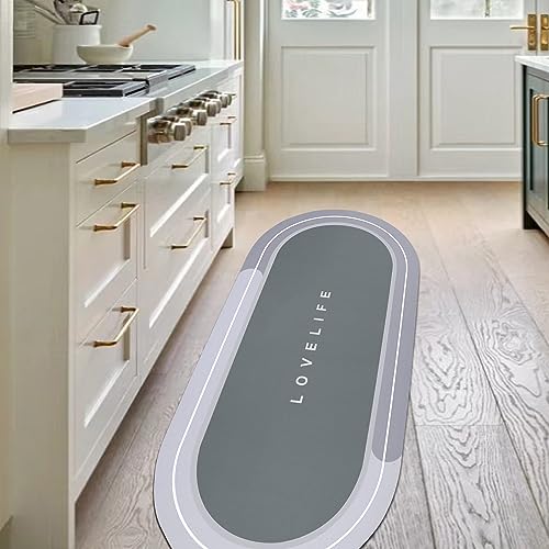 Rubber Bath mats Quick-Drying Non-Slip Bathroom mat Super Absorbent Bath mat Instant Dry Bath mat, Bathroom Rug in Front of The Kitchen Sink, Shower Room, Bathtub, Oval(Grey+23.6x47.2in) - color: Grey, size: 23.6x47.2in