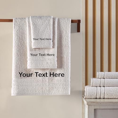 Hawmam Linen Personalized Towels - Customized Turkish Cotton Towel Set, Monogrammed Towels with Initials, Name & Embroidery, Idea for Weddings, Bridal Showers, Anniversaries, for Couples, Sea Salt - color: Sea Salt