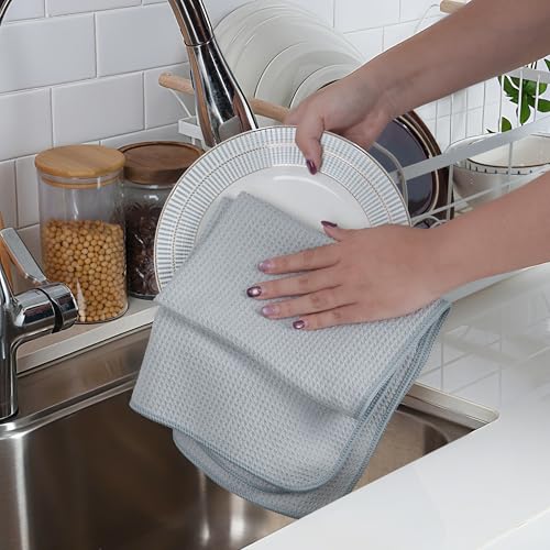 POLYTE 340 GSM Microfiber Waffle Kitchen Dish Tea Towel, 16x28 in, 12 Pack | Lint Free, Quick Dry - color: Gray, size: 16x28 in