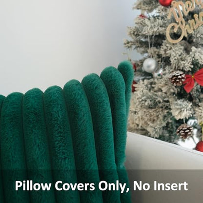 JOJUSIS Faux Fur Plush Throw Pillow Covers, Dark Green, 22 x 22-Inch - color: Dark Green, size: 22" x 22" (Pack of 2)
