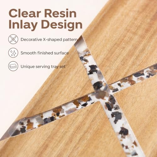 Resin Inlay Acacia Charcuterie Cheese Trays 3 Pack 14x5.5 in | Solid Natural Acacia Wood, Food Safe & Durable. Versatile home tray, simple to clean, wonderful gift for all celebrations. - color: Resin 14"*3pcs