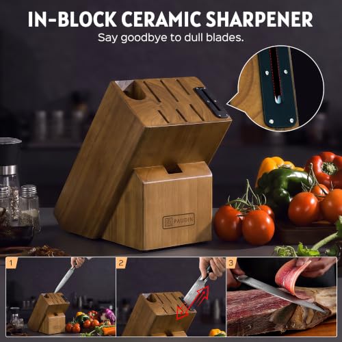 PAUDIN Knife Block Set with Built-in Sharpener, 10 PCS Dishwasher Safe German 1.4116 Steel Kitchen Knives Set, Razor Sharp Full Tang Chef Knife Set,Ergonomic G10 Handle,Gift for Women,Men,Housewarming - color: 10 PCS Knife Block Set