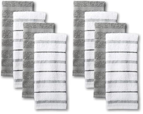 KitchenAid Albany Kitchen Towel Set,Grey/White,16"x26",4 Count (Pack of 2) - color: Grey, size: 16"x26" (Pack of 2)