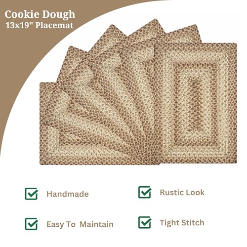 Homespice Cookie Dough Jute Braided Placemats, Rect 13x19 Set of 6 | Brown Everyday and Holiday Table Mats and Dining Table Mats for Kitchen, Rich Colors, Reversible, Durable and Easy to Clean - color: Cookie Dough