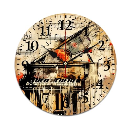 Old Vintage Abstract Piano and Music Note Clocks Vintage Musical Score with Music Notes Creative Decorative Clock Battery Operated Quartz Analog Quiet Home/Office/Kitchen Decor 10 Inch Round - color: Pattern-3, size: 10 Inch
