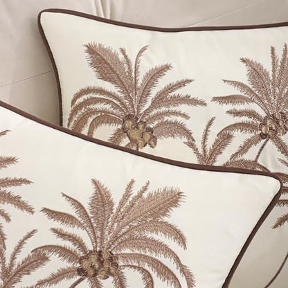 Embroidered Throw Pillow Covers 18x18 Pack of 2 Brown Coconut Trees | Ocean-Themed,Durable Fabric,Square Pillow Cover,Boho Decorative,Hidden Zipper,Aesthetic Design,Ideal Gift,Easy Care - color: Brown Coconut Palm Trees