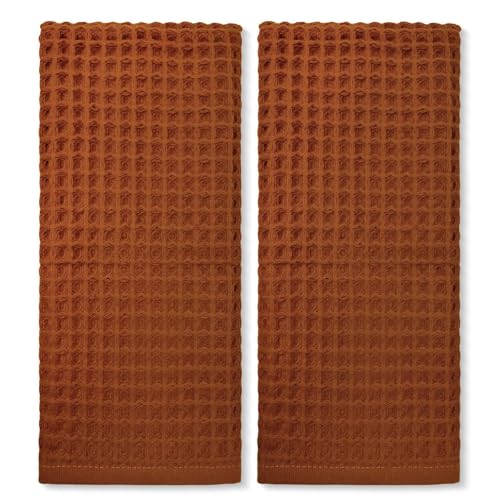 Jacquotha Waffle Hand Towels for Bathroom Kitchen 2-Piece (Rust) | Cotton Quick Dry, Super Soft, Absorbent Towels for Fall Decor, 13x29” - color: Rust