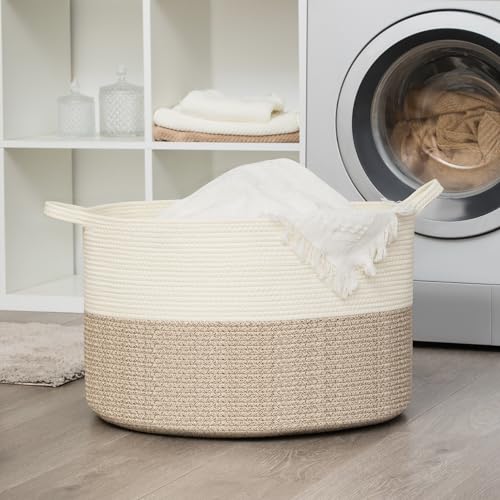 XXXLarge Woven Cotton Rope Basket (21.7" x 13.8") 90L – Blanket Basket for Living Room, Laundry Hamper, Baby Laundry Hamper, Toy Storage, Pillows & Cushions Organizer (Brown) - color: Brown