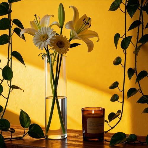 Glass Cylinder Bud Vases Skinny Single Flower Vase 12 Pcs | Tall Clear Glassware Container, Christmas Birthday Housewarming Holiday Decoration, Table Centerpiece Display