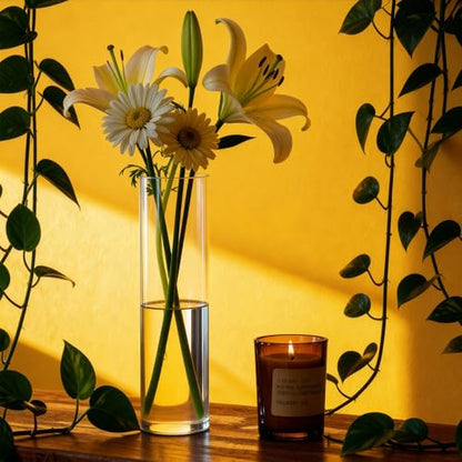 Glass Cylinder Bud Vases Skinny Single Flower Vase 12 Pcs | Tall Clear Glassware Container, Christmas Birthday Housewarming Holiday Decoration, Table Centerpiece Display