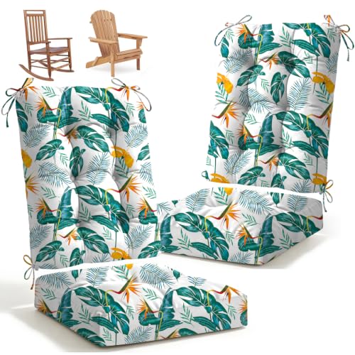 Outdoor Waterproof Rocking Chair Cushions Set of 2, Premium Oxford Patio Chair Cushions Backed Bottom Thick Cotton Rocking Chair Pads 2pcs Set of Upper and Lower with Ties, Green Leaf - color: 7#, size: 2 Pack