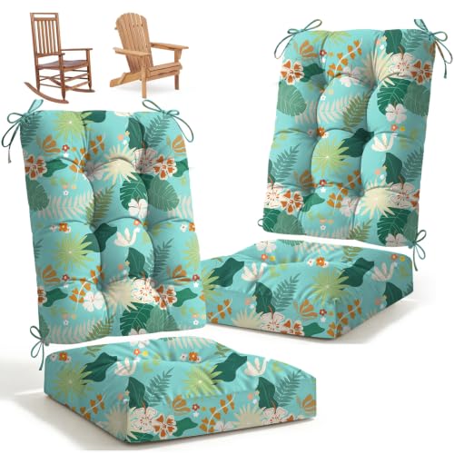 Outdoor Waterproof Rocking Chair Cushions Set of 2, Premium Oxford Patio Chair Cushions Backed Bottom Thick Cotton Rocking Chair Pads 2pcs Set of Upper and Lower with Ties, Cyanophyllum - color: 4#, size: 2 Pack