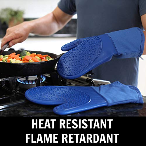BPA-Free Soft Silicone 4 Piece Oven Mitts & Trivets Set - Ultra Heat Resistant Oven Mitts with Thick Cotton Liner - Long Slip Resistant Pot Holders, Flexible Oven Gloves - Royal Blue - color: Blue, size: 4-Piece Oven Mitts & Trivets Set