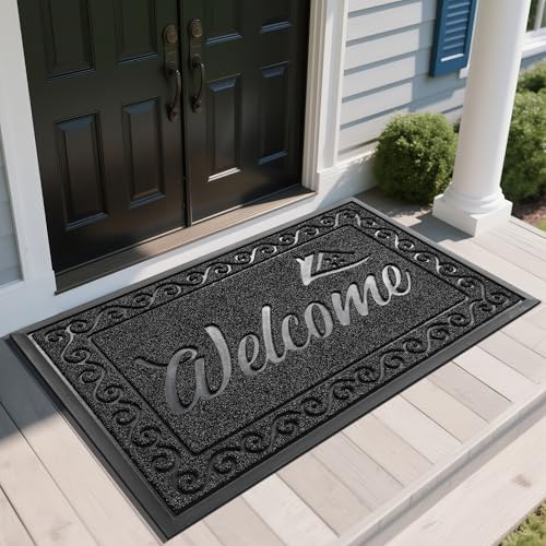 Yimobra Welcome Mat, Heavy Duty Sturdy Door Mats for Home Entrance Outdoor Indoor, Front Doormat for Outside Patio Floor Entry Porch Garage Office, Waterproof, Low Profile, 60 x 36, Black - color: Black, size: 60x36 Inch