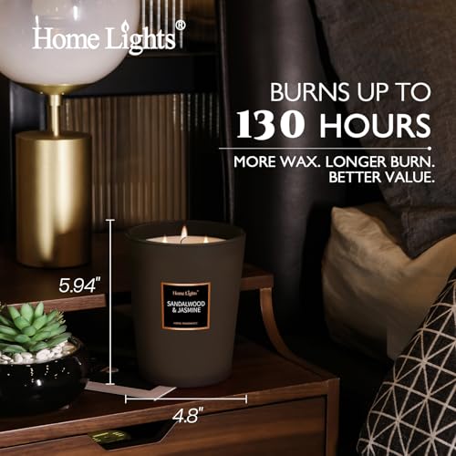 Home Lights Luxury Designer Scented Large Jar Candle, 100% Nature Soy Wax, 33.26 oz，3 Wick， Highly Scented & Long Lasting-Sandalwood & Jasmine - color: Sandalwood & Jasmine