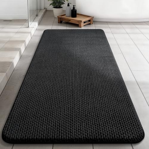Bathroom Rugs 24x47, Extra Thick Soft Absorbent Chenille Bath Rug Non-Slip Quick Dry, Machine Washable Bath Mats for Bathroom, Floor, Tub and Shower, Home Decor, Black - color: Black, size: 24" x 47"