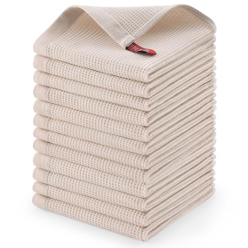 Homaxy 100% Cotton Waffle Weave Dish Cloths, 12 Pack, Beige | Soft and Absorbent Dish Towels, 12 x 12 Inches Quick Dry Dish Rags - color: Begie, size: 12 x 12 - 12 Pack
