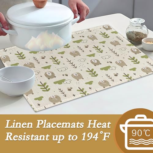 Cat Dog Dinosaur Frog Bear Placemats,Cute Cartoon Patterns Table Mats Set of 6,12x18 Inch,Waterproof Oil-Proof Washable and Reusable Linen placemats Holiday Party Kitchen Table Decorations - color: Cat Dog Dinosaur Frog Bear,cute Cartoon Patterns