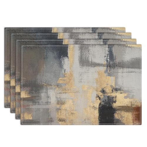 Emvency Farmhouse Placemats Set of 4, 12x18 Inch, Gold and Brown | Abstract Vintage Art Painting Table Mats for Outdoor Home Party Kitchen Dining Decoration - color: Abstract Gold Brown, size: Set of 4