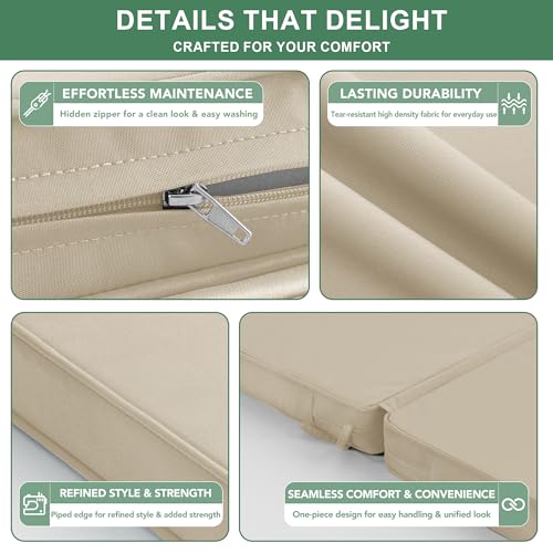 Summsun Outdoor Dining Chair Cushions 4-Pack, 20 x 20 Inch, Cream | High Back, High-Resilience Foam, Non-Slip Bottom, Water Resistant, Removable Cover, Tie Straps, Fit for Adirondack, Rocker - color: Cream