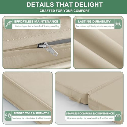 Summsun Outdoor Dining Chair Cushions 4-Pack, 20 x 20 Inch, Cream | High Back, High-Resilience Foam, Non-Slip Bottom, Water Resistant, Removable Cover, Tie Straps, Fit for Adirondack, Rocker - color: Cream