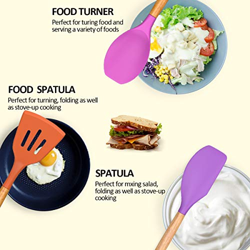 Umite Chef Kitchen Cooking Utensils Set, 33 pcs Non-stick Silicone Cooking Kitchen Utensils Spatula Set with Holder, Wooden Handle Silicone Kitchen Gadgets Utensil Set (Colorful) - color: Colorful