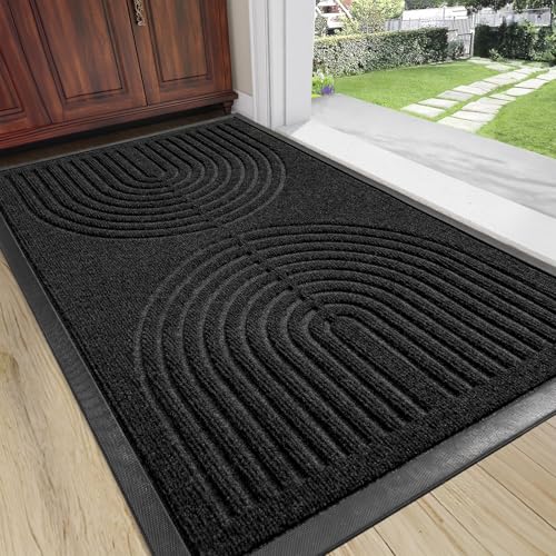 RORA Heavy Duty Door Mat Outside Entrance, Indoor Welcome Doormat 24x36 | Black Outdoor Front Door Mats, Absorbent, Dirt Trapper with Non-Slip Rubber Backing, Low Profile mats for entryway - color: Black, size: 36x24 inch