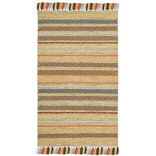 SAFAVIEH Montauk Collection Accent Rug - 3' x 5', Green & Multi, Handmade Boho Stripe Fringe Cotton, Ideal for High Traffic Areas in Entryway, Living Room, Bedroom (MTK901G) - color: Green/Multi, size: 3' x 5' (Rectangular)