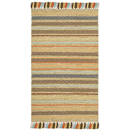 SAFAVIEH Montauk Collection Accent Rug - 3' x 5', Green & Multi, Handmade Boho Stripe Fringe Cotton, Ideal for High Traffic Areas in Entryway, Living Room, Bedroom (MTK901G) - color: Green/Multi, size: 3' x 5' (Rectangular)