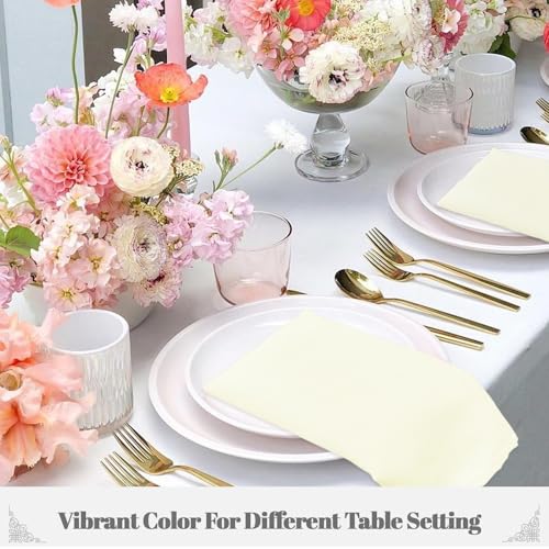 PLOYMONO Ivory Cloth Napkins - 8 Pack 17" x 17" Washable Polyester Napkins | Heavy Duty 180 GSM Cloth Napkins with Hemmed Edges - Great for Restaurants, Weddings, Parties, Banquets Dinner - color: Ivory