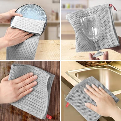 100% Cotton Waffle Weave Kitchen Dish Cloths, 6 Pack Ultra Soft Absorbent, Quick Drying Dish Towels, 12x12 Inches, Dish Rags for Drying Dishes & Daily Kitchen Use, Light Grey - color: Light Grey