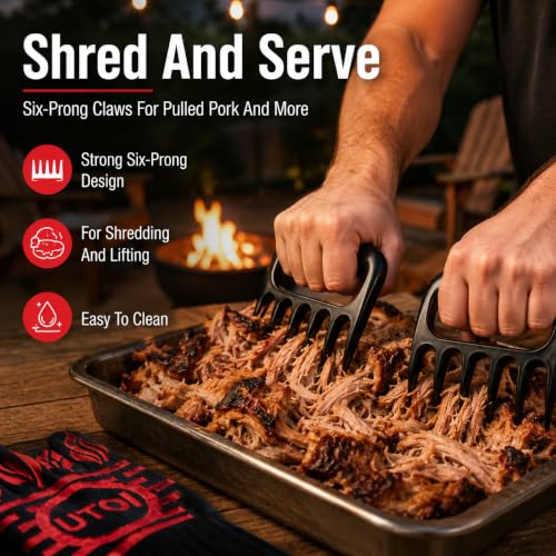 BBQ Grill Gloves Kit - 1472°F Heat Resistant BBQ Gloves, Meat Shredder Claws & Silicone Basting Brush for Fire Pit, Campfire, Grilling & Outdoor Cooking - color: Bbq Grill Gloves Kit